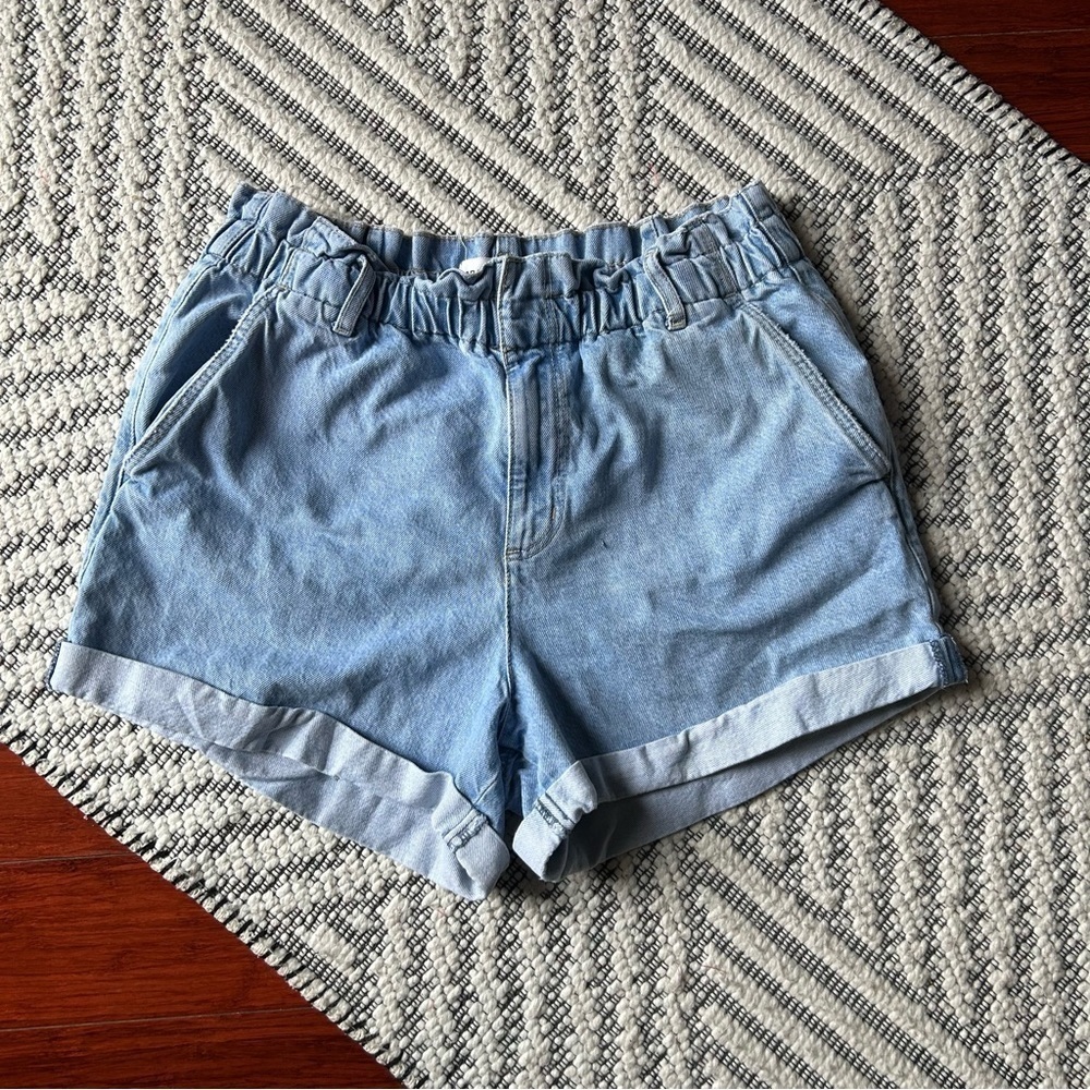 Garage Light Wash Paperbag Waist Cuffed Shorts